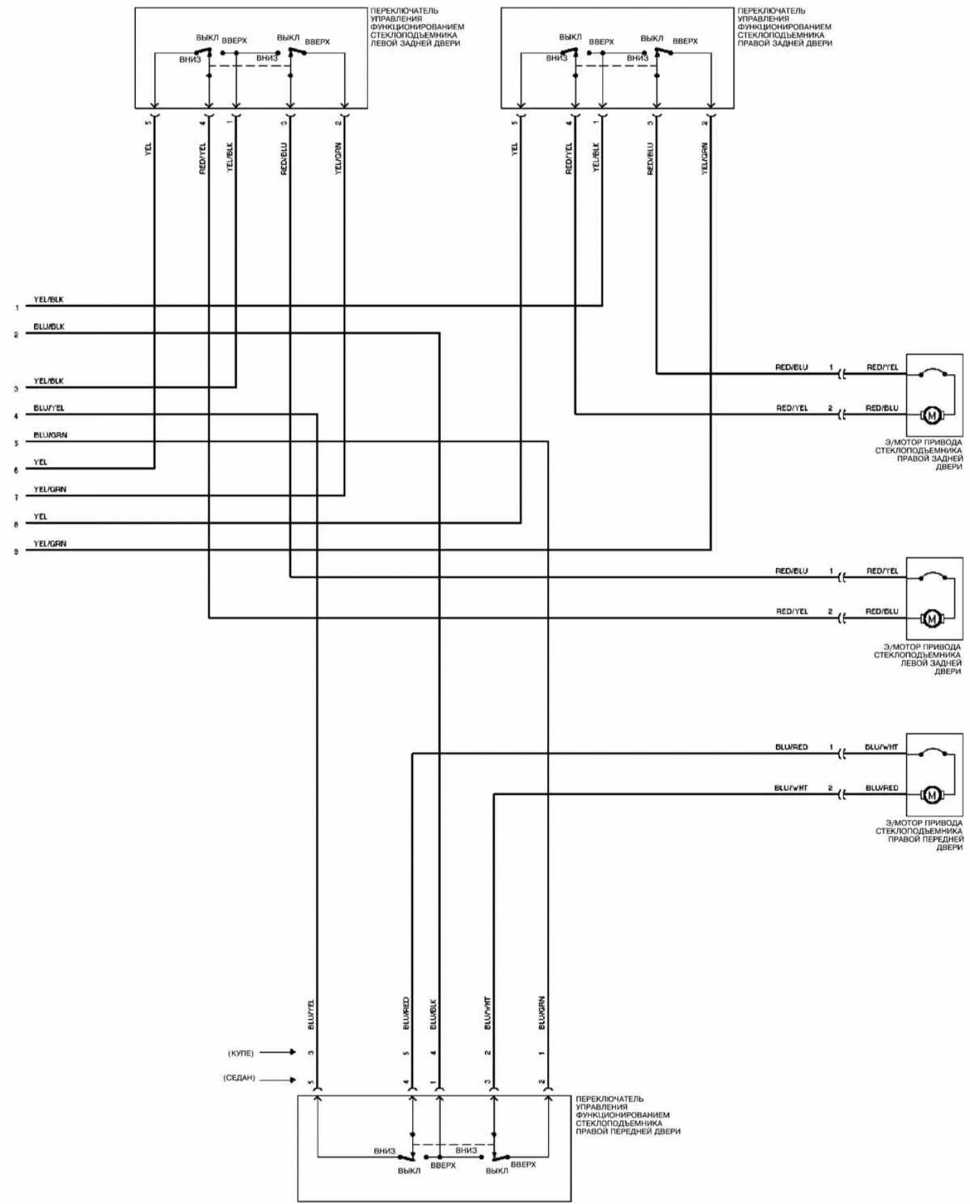 Схема стеклоподъемников на 4 двери