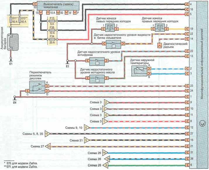 Опель зафира а схемы электрические