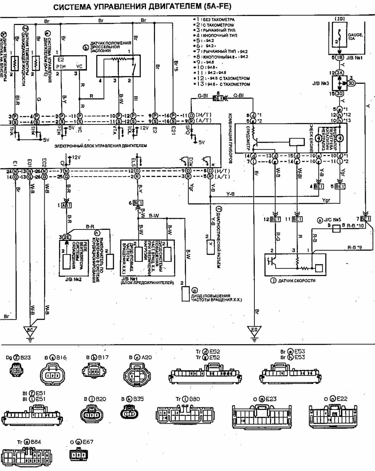 Электросхема системы управления двигателем (5A-FE) Toyota Carina 6 .
