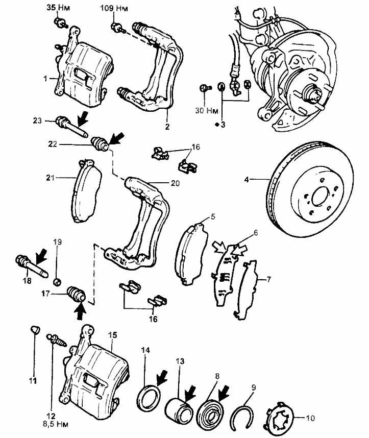 Как устроен суппорт передних тормозов тойота
